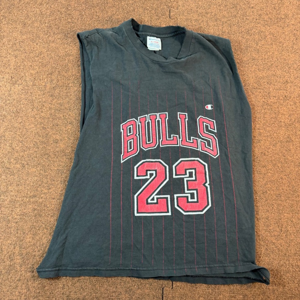 Champion Chicago Bulls Michael Jordan 23 Muscle Tee Gym bro XL Black Cut Sleeves
